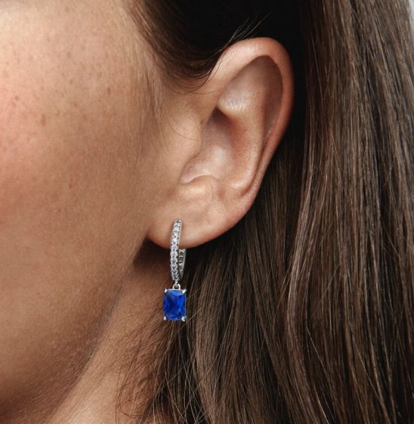 Pendientes de Aro Rectangulo Azul Brillante - Imagen 2