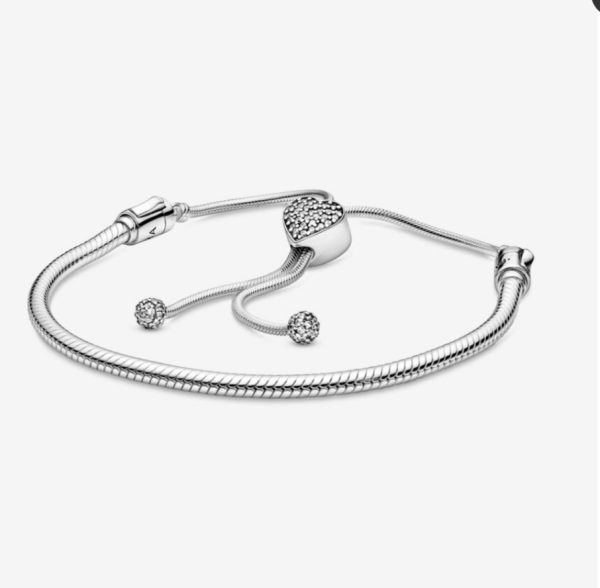 Brazalete Ajustable de Cadena de Serpiente con Broche  de Corazon  Pavé Deslizante