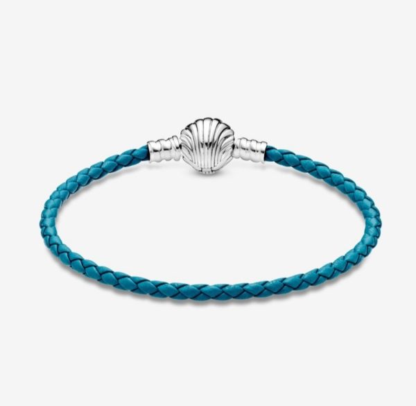 Brazalete de cuero trenzado en color turquesa