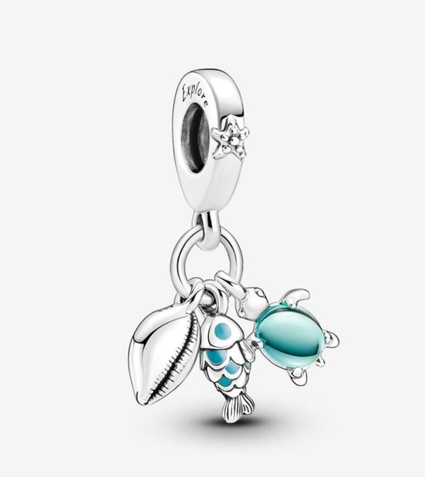Charm Colgante Triple Pez, Tortuga Marina y Concha