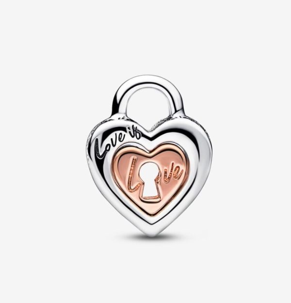 Charm Candado Corazón En Dos Tonos Divisible En Dos - Imagen 2
