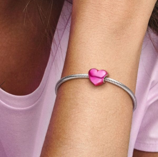 Charm Corazón Metálico Rosa - Imagen 2