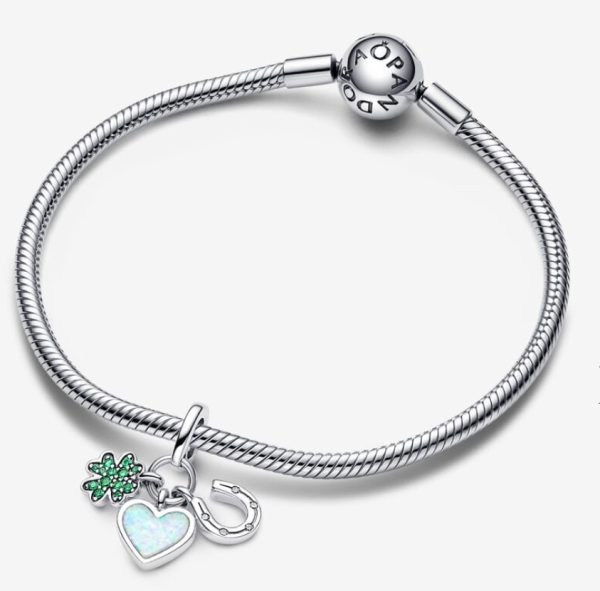 Charm Colgante Triple de Trébol de Cuatro Hojas, Corazón y Herradura - Imagen 3