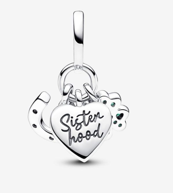 Charm Colgante Triple de Trébol de Cuatro Hojas, Corazón y Herradura - Imagen 4