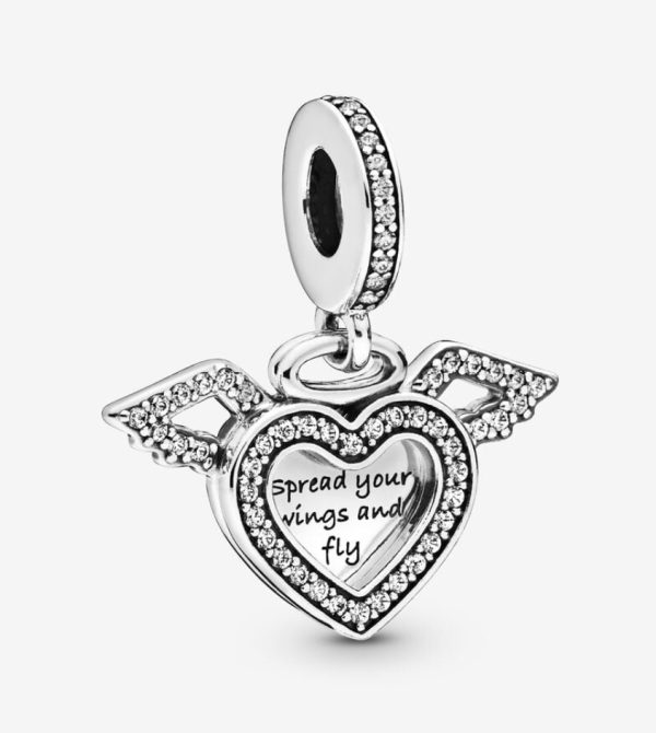 Charm Colgante con Forma de Corazón y Alas de Ángel
