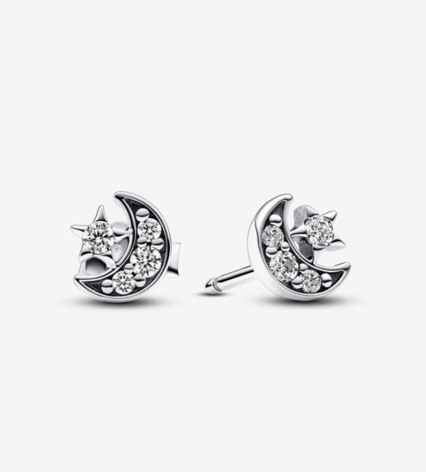 Pendientes de Botón Luna y Estrella Brillantes