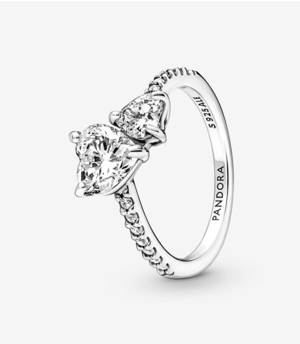 Anillo Doble Corazón Brillante Pandora - Imagen 2