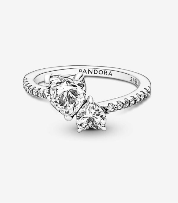Anillo Doble Corazón Brillante Pandora - Imagen 4