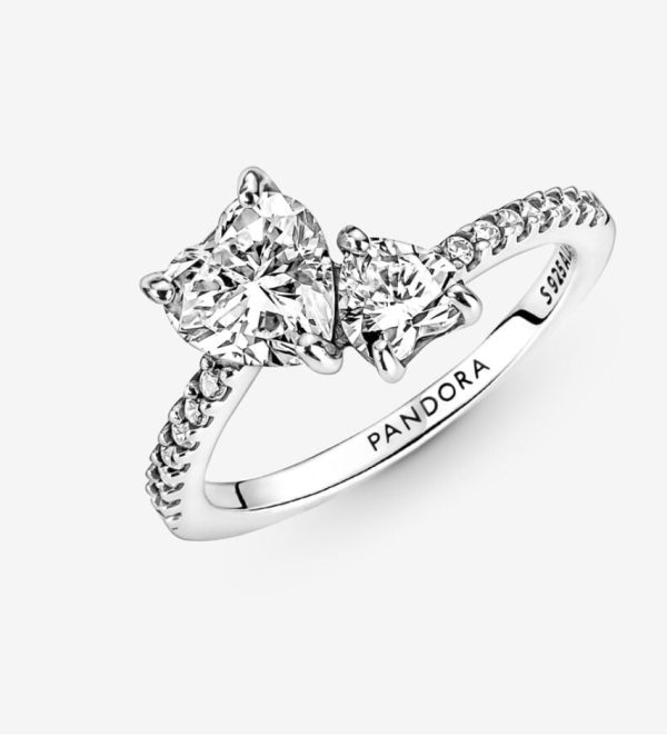 Anillo Doble Corazón Brillante Pandora
