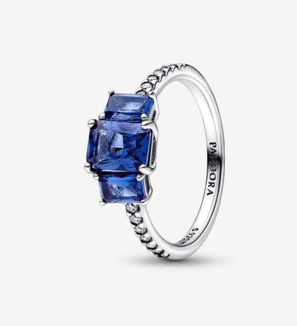 Anillo Brillante Rectangular Azul de Tres Piedras Talla 8 - Imagen 2
