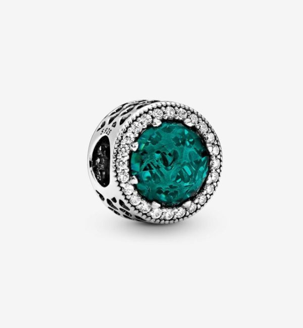 Charm De Plata Corazones Radiantes Verde