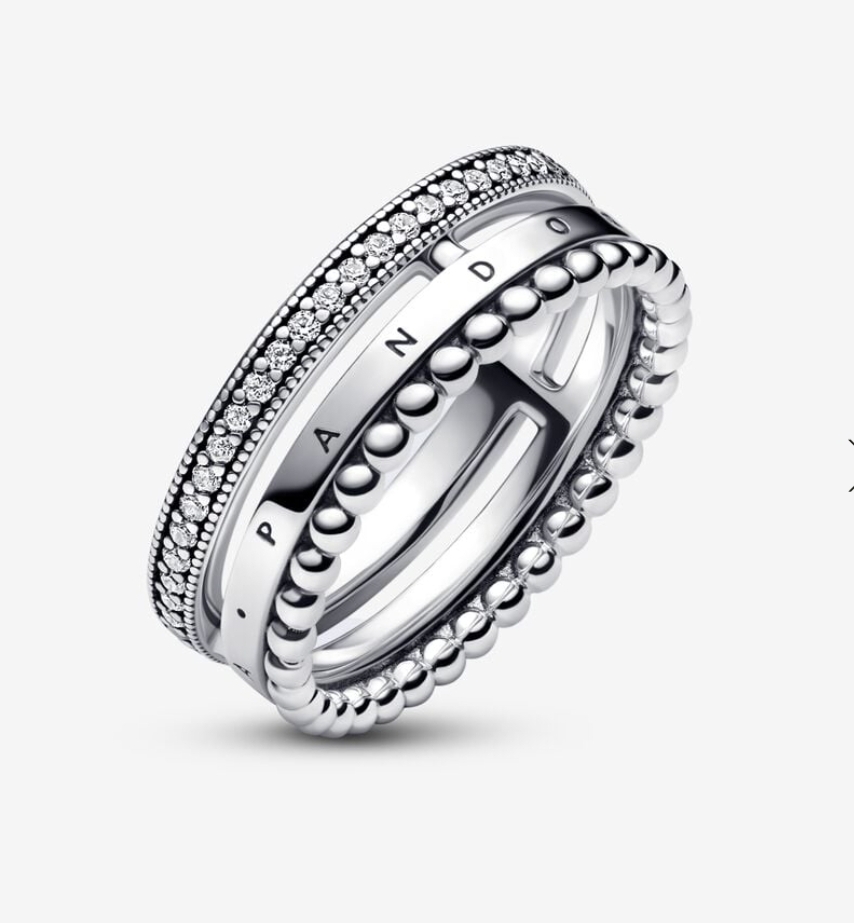 Anillo Pandora Con Logo De Pavé Y Cuentas - Imagen 3