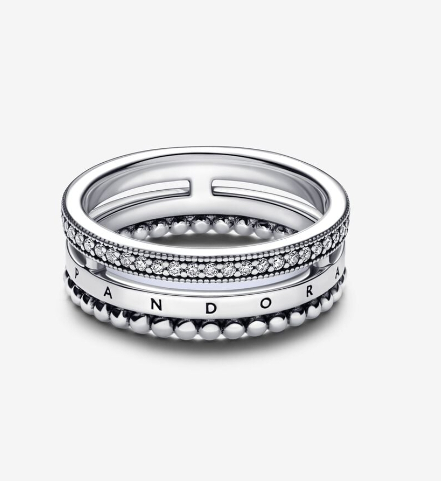 Anillo Pandora Con Logo De Pavé Y Cuentas - Imagen 4