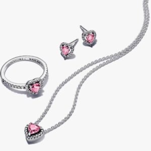 Conjunto de Joyas Corazones Rosa y Pavé