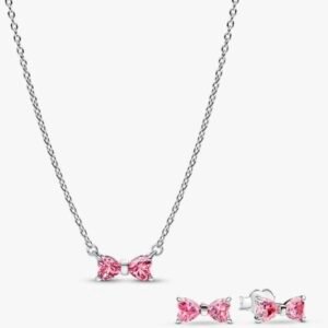 Conjunto de Regalo Collar y Pendientes Lazo Rosa