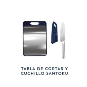 Tabla de Cortar Elaborada en Acero Inoxidable y Cuchillo Santoku Renaware